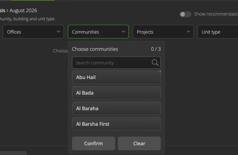 Choose communities for CMA