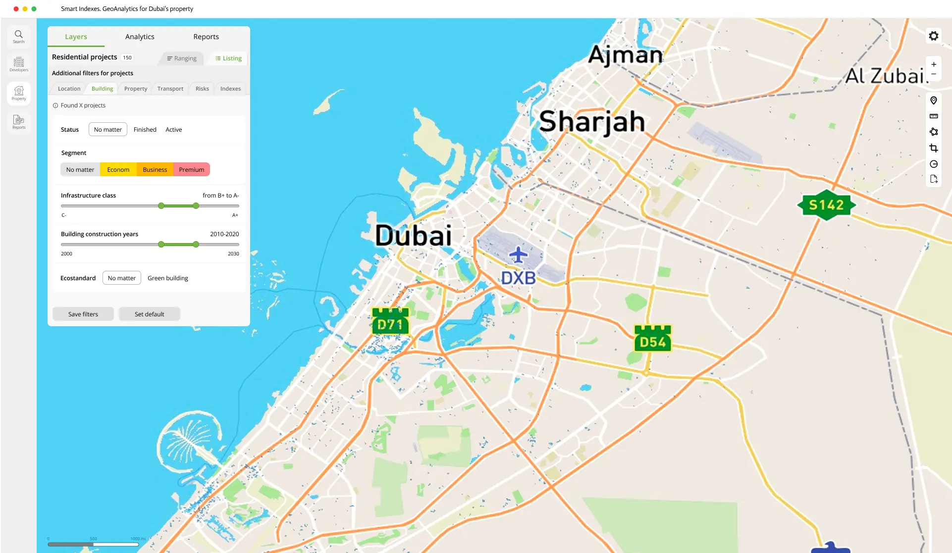 Web user interface of GeoAnalytics