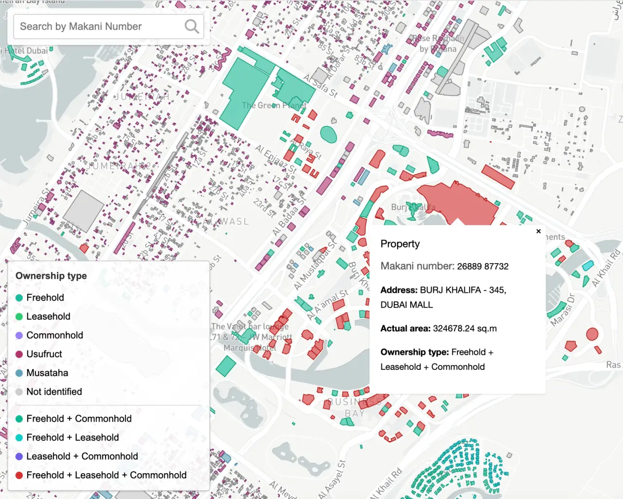 Lands segmentation by type of ownership in Dubai