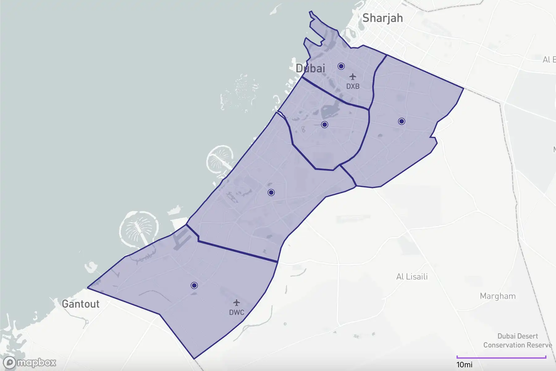 Dubai Master Plan 2040. Total 5 zones of promising development of Dubai by 2040