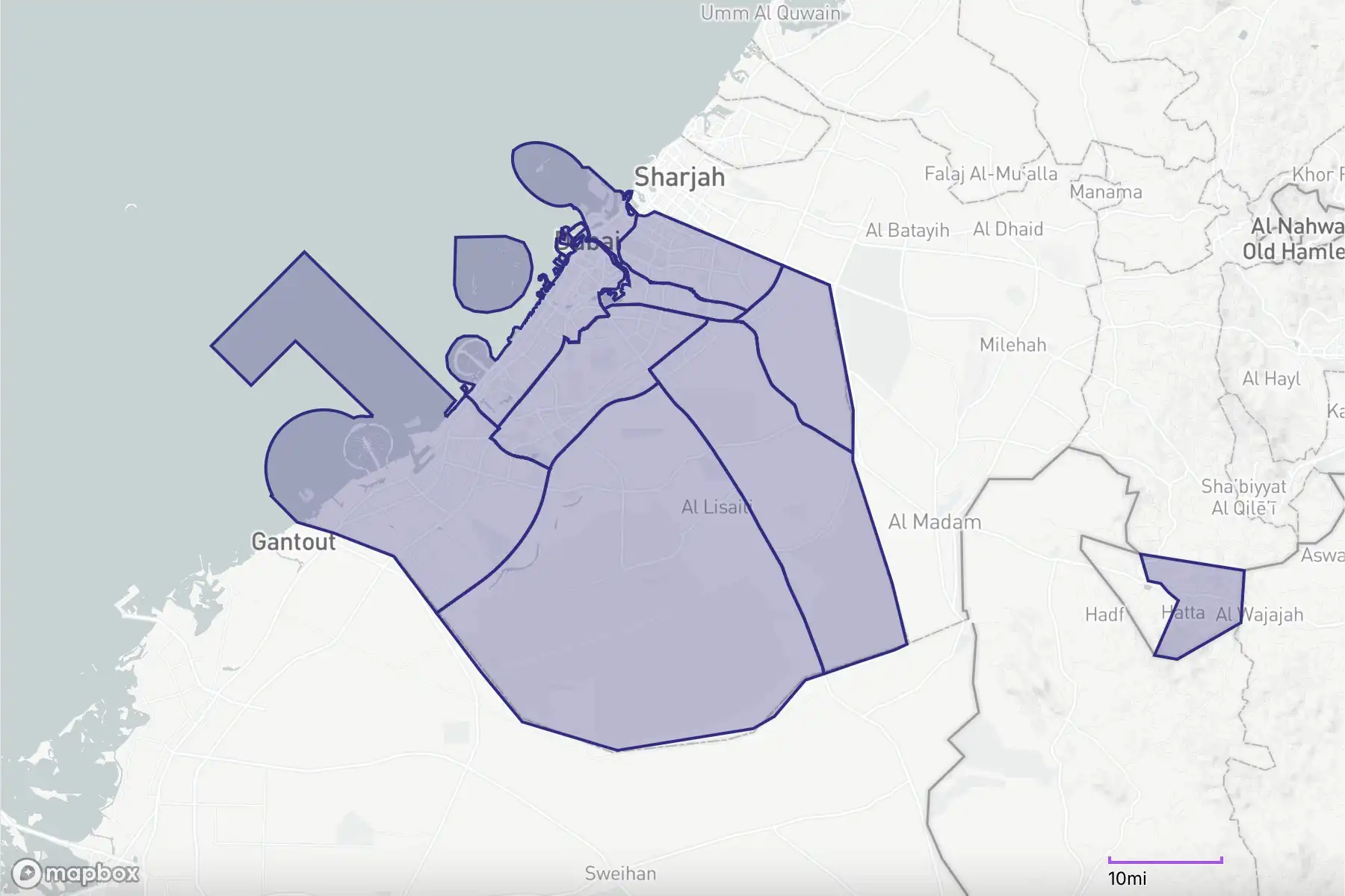 Sectors of Emirate Dubai, UAE