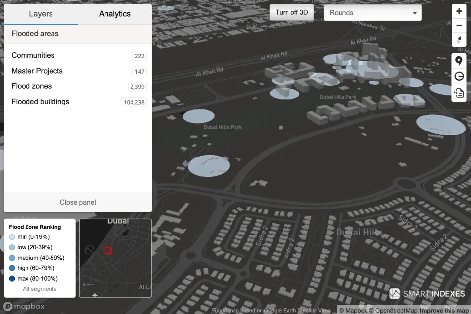 Geoanalytical map «Flood Risk Analysis» of the Emirate of Dubai, UAE