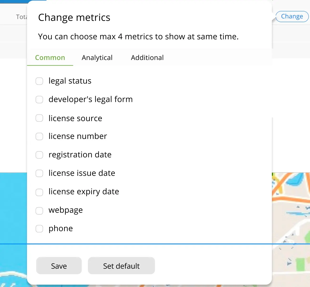 Change metrics to compare