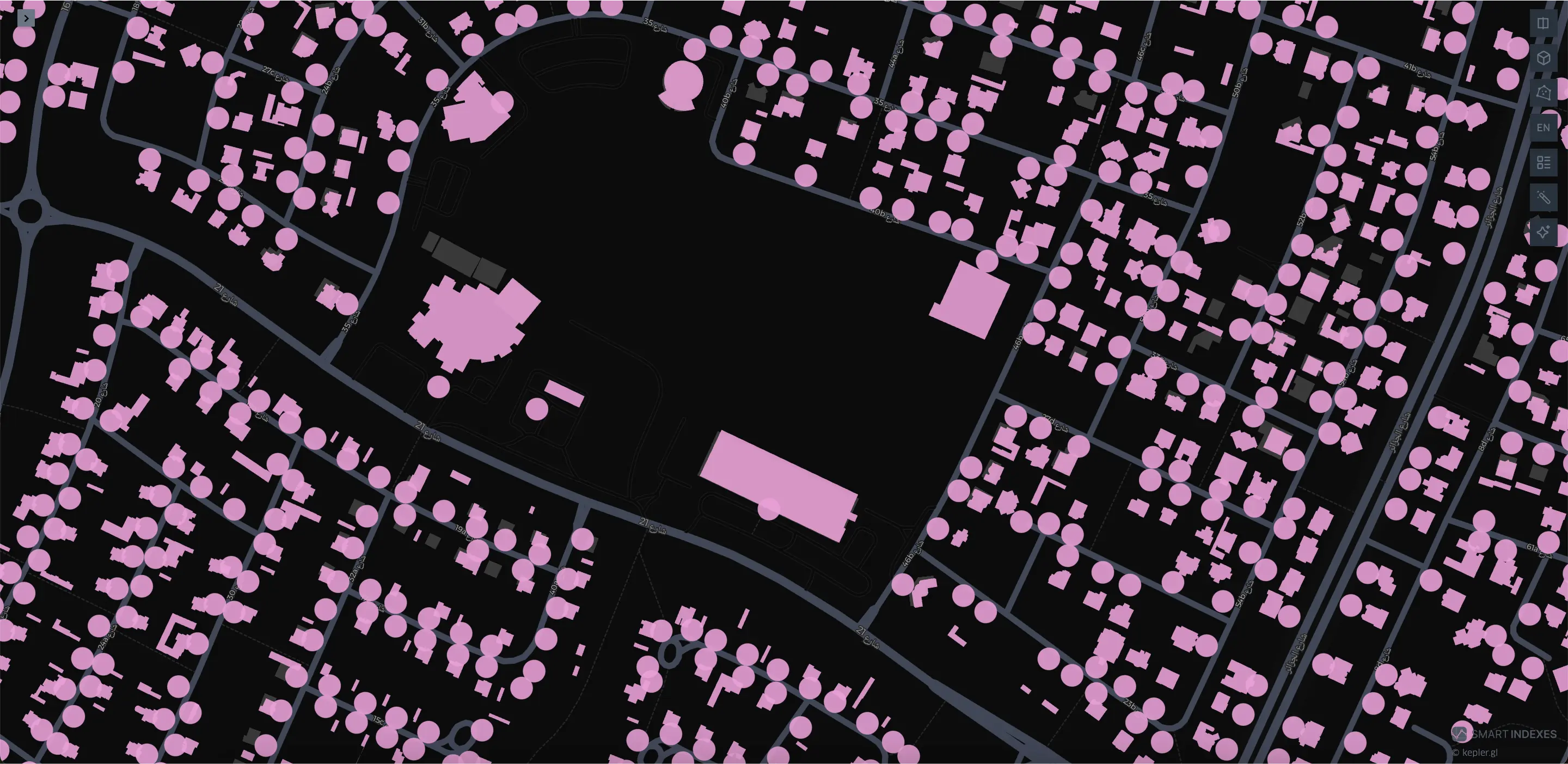 Key points of buildings entrances on map of the Emirate of Dubai, UAE